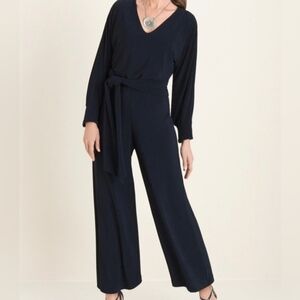 Chico's Travlers Navy Blue Jumpsuit with Tie Belt